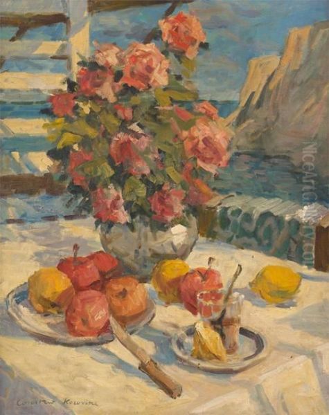 Vase Fleuri De Roses Oil Painting by Konstantin Alexeievitch Korovin