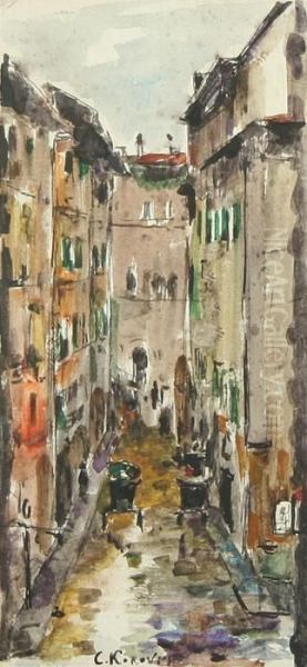 Old Paris Street Scene (sketch) Oil Painting by Konstantin Alexeievitch Korovin