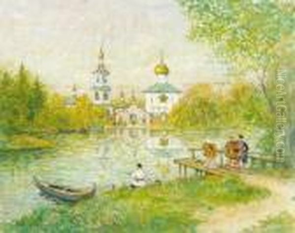 Au Bord Du Lac En Russie Oil Painting by Konstantin Alexeievitch Korovin