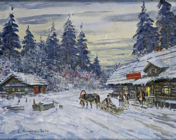 La Troika Oil Painting by Konstantin Alexeievitch Korovin