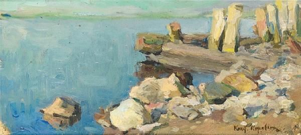 Rocks By The Waterside Oil Painting by Konstantin Alexeievitch Korovin