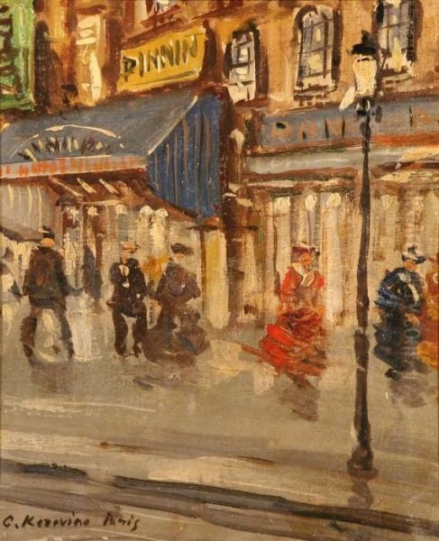 Paris Street Scene Oil Painting by Konstantin Alexeievitch Korovin