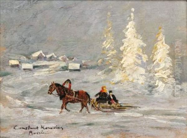 Traineau Dans La Neige Oil Painting by Konstantin Alexeievitch Korovin