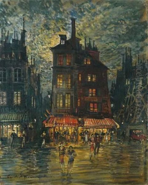 Cafe De Venise, Paris, La Nuit Oil Painting by Konstantin Alexeievitch Korovin