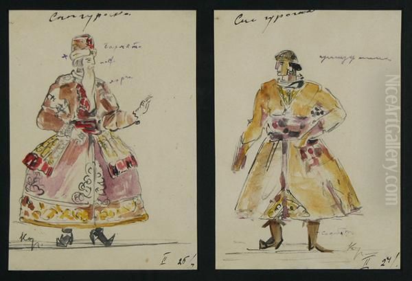 Pair Of Costume Designs For Stage Oil Painting by Konstantin Alexeievitch Korovin