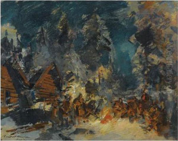 Feu De Camp De Nuit Oil Painting by Konstantin Alexeievitch Korovin