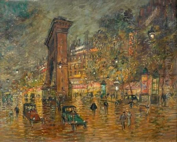 La Porte Saint-denis A Paris Oil Painting by Konstantin Alexeievitch Korovin