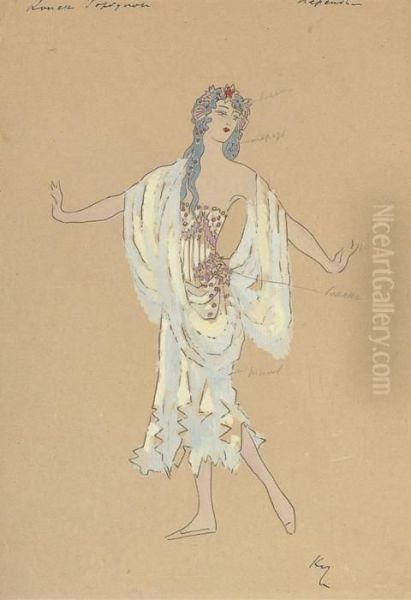 Costume Design For 'nereid' From 'the Little Humpbacked Horse' Oil Painting by Konstantin Alexeievitch Korovin