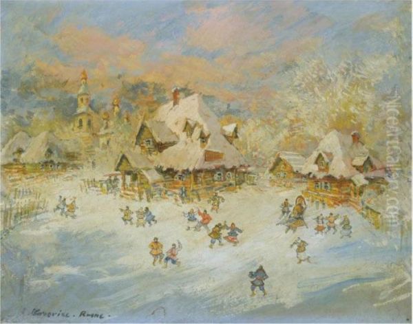 Shrove-tide Oil Painting by Konstantin Alexeievitch Korovin