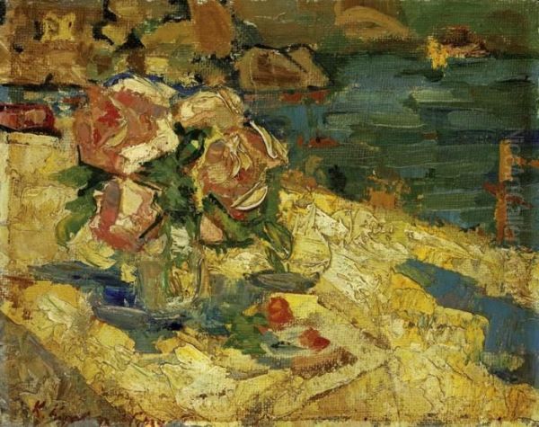 Rosenbouquet Vor Meereskuste Oil Painting by Konstantin Alexeievitch Korovin