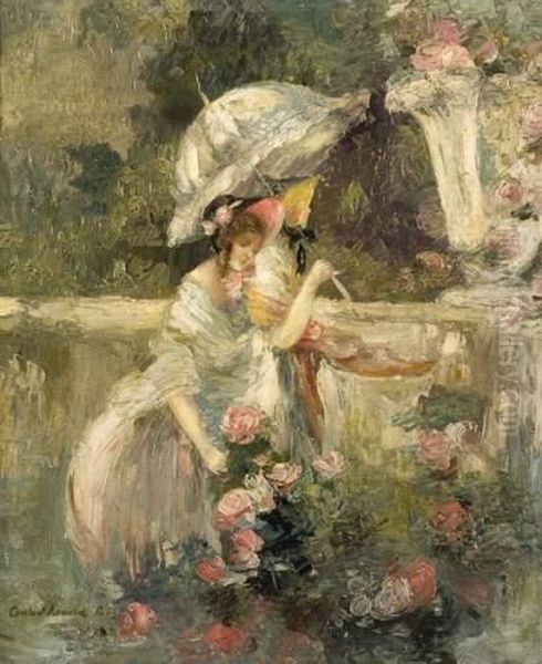 Elegante Dans Un Parc Oil Painting by Konstantin Alexeievitch Korovin