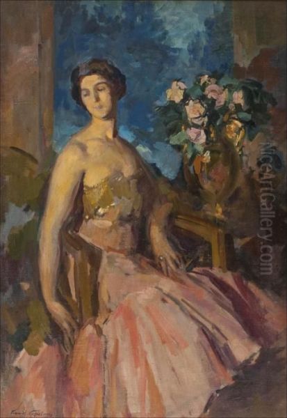 Portrait Of The Artist's Wife, Anna Yakovlevna Korovina Oil Painting by Konstantin Alexeievitch Korovin