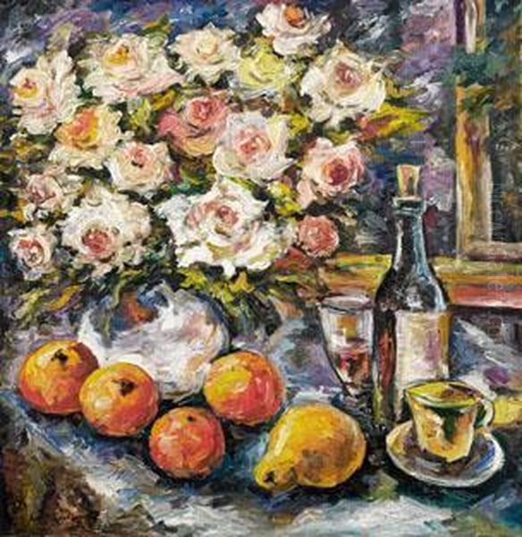 Blumen- Und Fruchtestillleben Oil Painting by Konstantin Alexeievitch Korovin