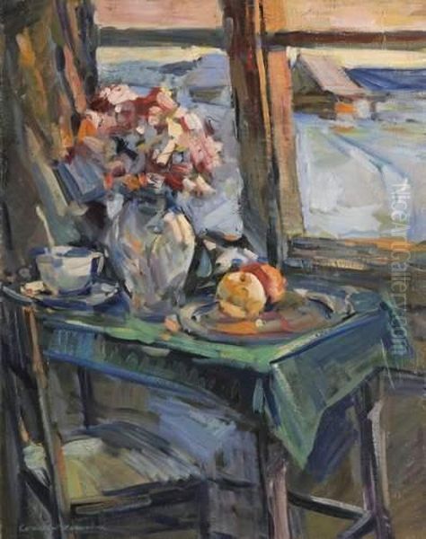 Nature Morte Sur Un Entablement Oil Painting by Konstantin Alexeievitch Korovin