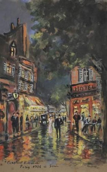 Paris La Nuit, Boulevards Animes Oil Painting by Konstantin Alexeievitch Korovin