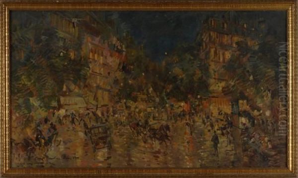 Paris At Night Oil Painting by Konstantin Alexeievitch Korovin