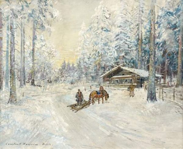 Traineau Dans La Neige Oil Painting by Konstantin Alexeievitch Korovin