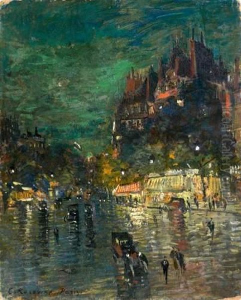 Les Grands Boulevards, La Nuit Oil Painting by Konstantin Alexeievitch Korovin