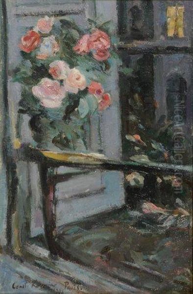 Bouquet De Roses Dans L'atelier Oil Painting by Konstantin Alexeievitch Korovin