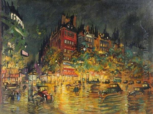 Paris La Nuit Oil Painting by Konstantin Alexeievitch Korovin