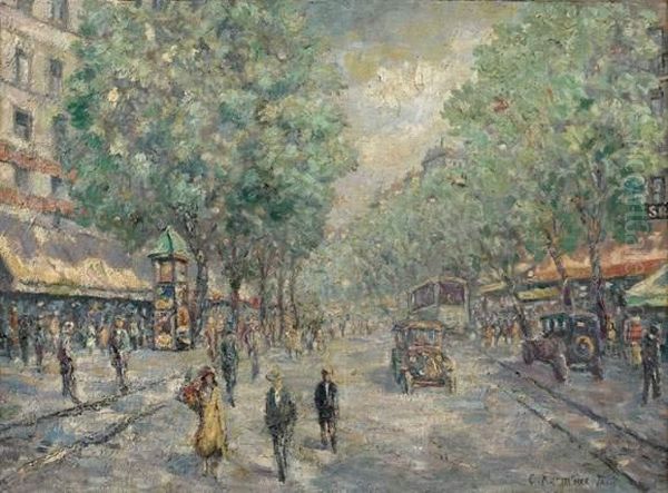 Les Grands Boulevards Au Printemps A Paris Vers 1930 Oil Painting by Konstantin Alexeievitch Korovin