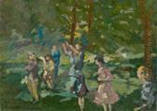 Children Playing In A Park. Oil Painting by Konstantin Alexeievitch Korovin