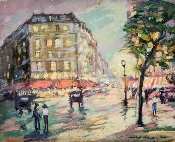 Boulevard Edgar Quinet Huile Sur Carton Oil Painting by Konstantin Alexeievitch Korovin