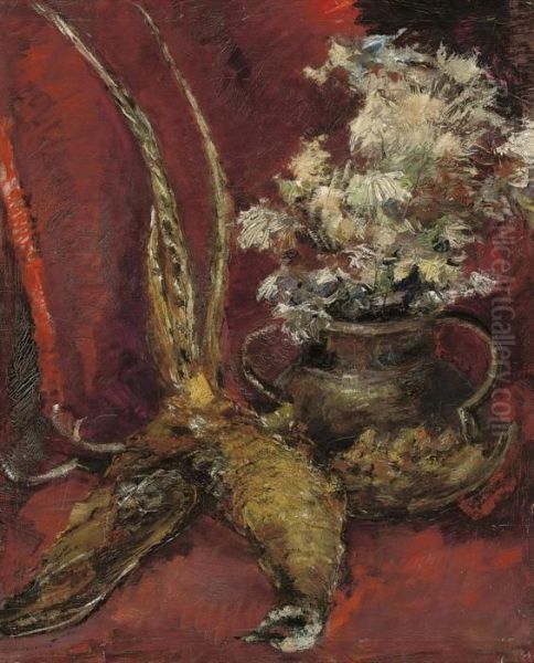 Still Life With Flowers In A Vase And Pheasant Oil Painting by Konstantin Alexeievitch Korovin