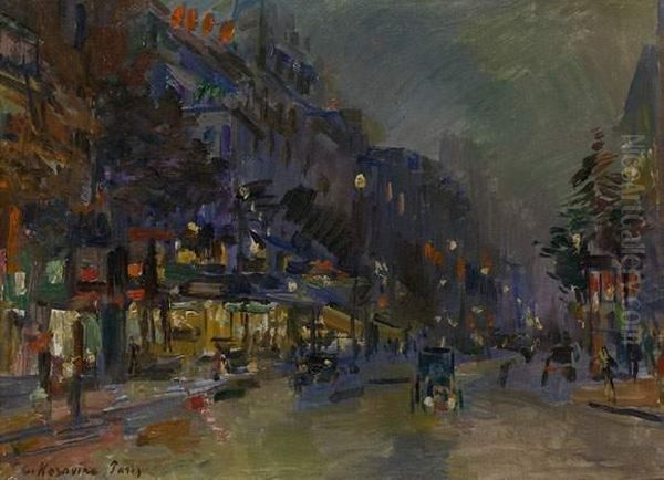 Paris At Night Oil Painting by Konstantin Alexeievitch Korovin