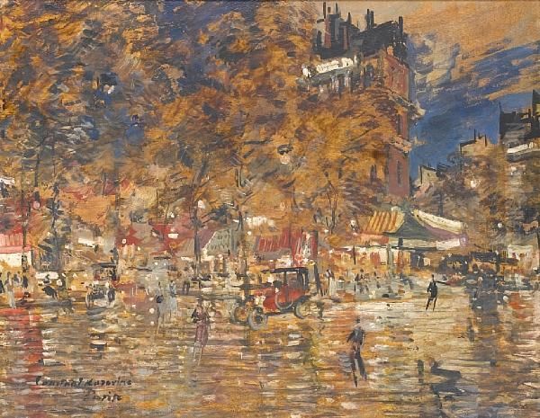 Parisian Street Scene Oil Painting by Konstantin Alexeievitch Korovin