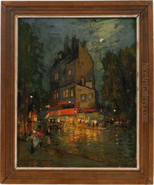 A Parisian Street Corner At Night Oil Painting by Konstantin Alexeievitch Korovin