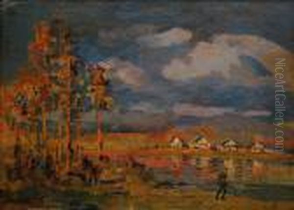 Hunting In The Evening On The Oka River Oil Painting by Konstantin Alexeievitch Korovin