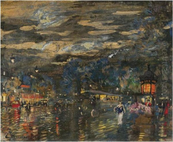 Parisian Boulevard By Night Oil Painting by Konstantin Alexeievitch Korovin