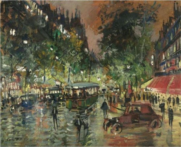 Parisian Boulevard By Night Oil Painting by Konstantin Alexeievitch Korovin