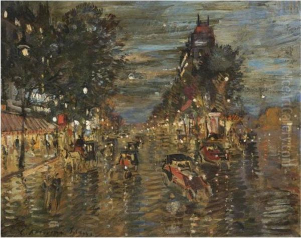 Paris By Night Oil Painting by Konstantin Alexeievitch Korovin