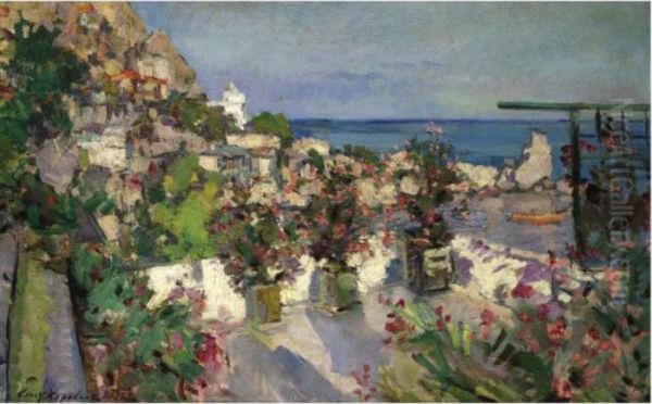 View From The Terrace, Gurzuf Oil Painting by Konstantin Alexeievitch Korovin