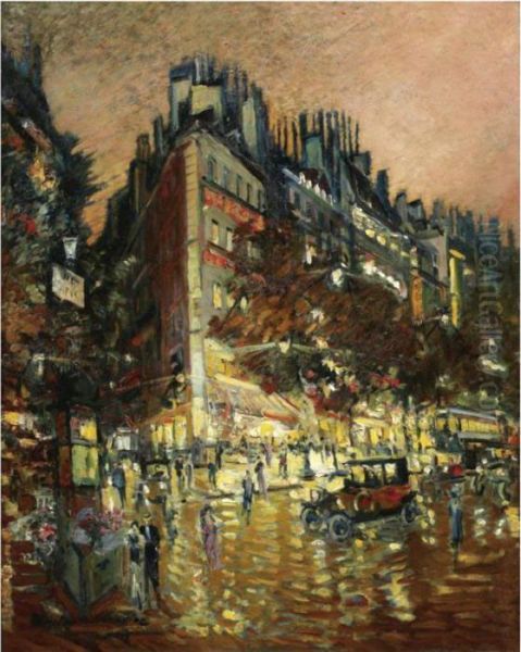 Paris By Night Oil Painting by Konstantin Alexeievitch Korovin