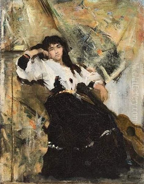 Dame A La Guitare. Oil Painting by Konstantin Alexeievitch Korovin