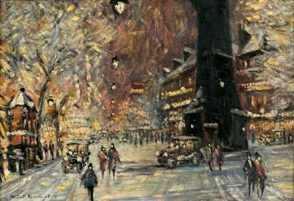 Les Grands Boulevards Sous La Neige, Paris Oil Painting by Konstantin Alexeievitch Korovin