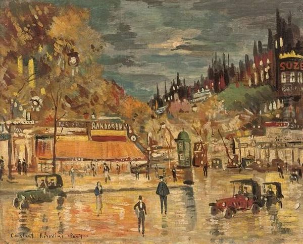 Les Boulevards A Paris La Nuit Oil Painting by Konstantin Alexeievitch Korovin