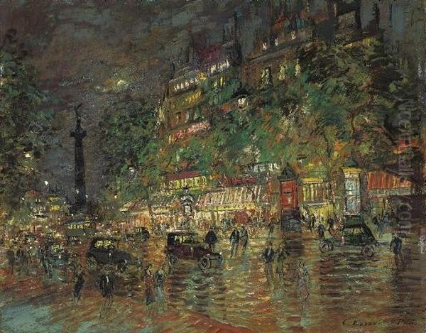 La Bastille, Paris Oil Painting by Konstantin Alexeievitch Korovin