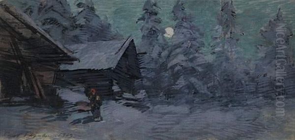 Winter In Tver Region Oil Painting by Konstantin Alexeievitch Korovin