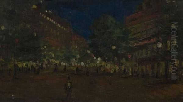 Paris At Night Oil Painting by Konstantin Alexeievitch Korovin