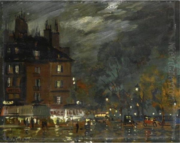 Paris Night View Oil Painting by Konstantin Alexeievitch Korovin