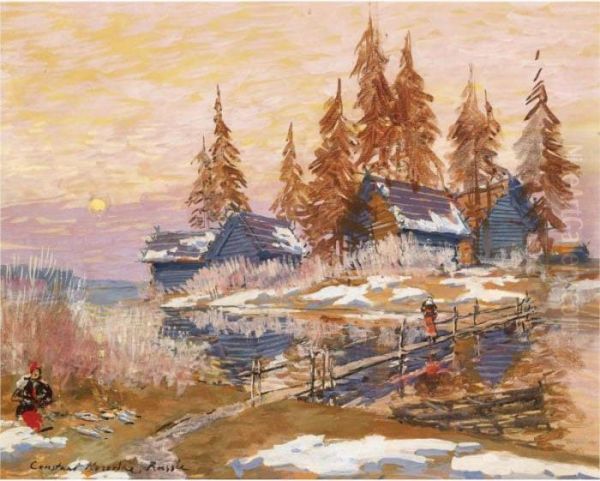 Late Winter Oil Painting by Konstantin Alexeievitch Korovin