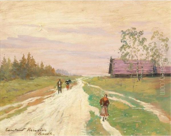 Peasants On A Country Road Oil Painting by Konstantin Alexeievitch Korovin