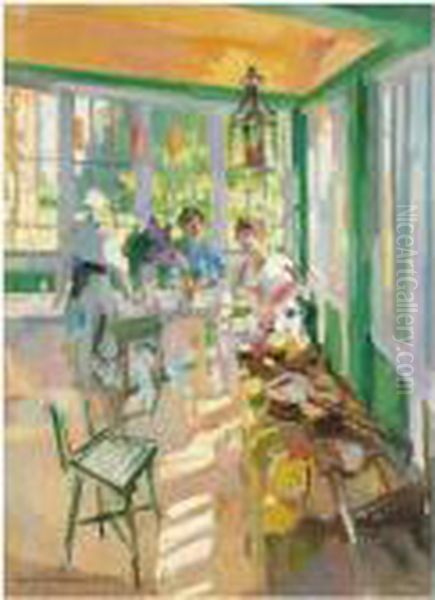 On The Veranda Oil Painting by Konstantin Alexeievitch Korovin