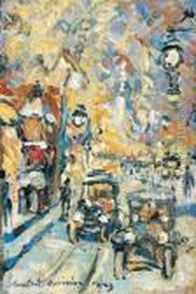 Une Rue Enneigee A Paris Oil Painting by Konstantin Alexeievitch Korovin