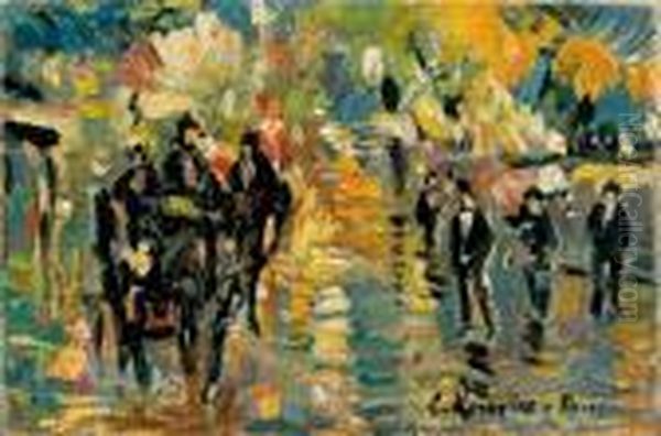 Sortie Du Music-hall, Paris Oil Painting by Konstantin Alexeievitch Korovin