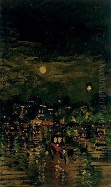 Paris At Night Oil Painting by Konstantin Alexeievitch Korovin